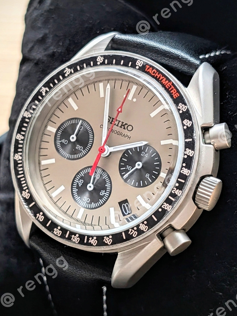 40mm Titanium Seiko Men's Chronograph Watch Black Leather Strap
